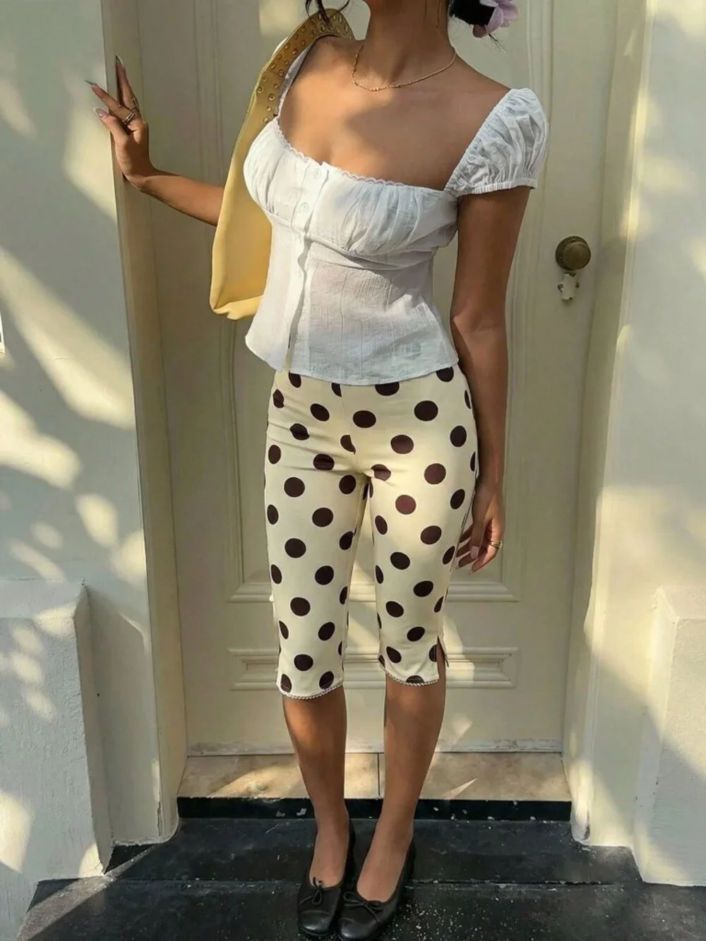 Multicolor Polka Dot Print Women's Elastic Knit Leggings